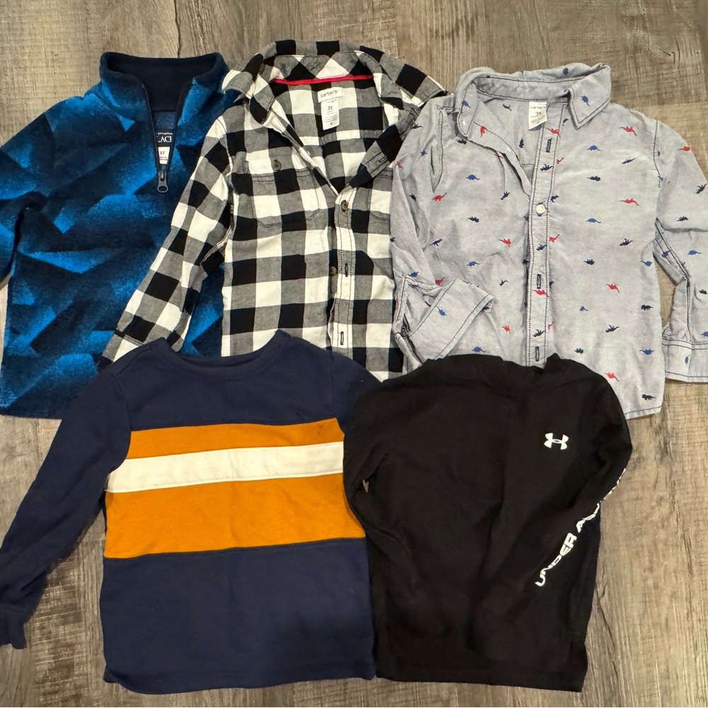 3T Toddler Boy Long Sleeve Winter Shirt Lot Carters, Old Navy, Under Amour